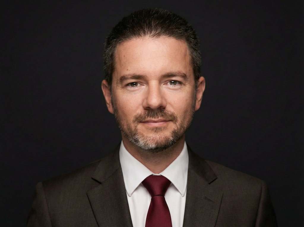 Владислав Наганов, официальный деловой портрет в темном костюме на нейтральном фоне